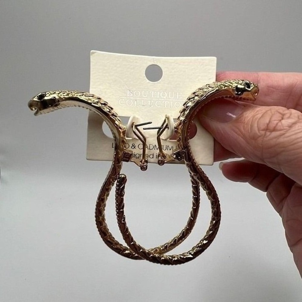 Gothic Cobra Snake Hoop Earrings Gold Tone Statement Serpent Jewelry NWT